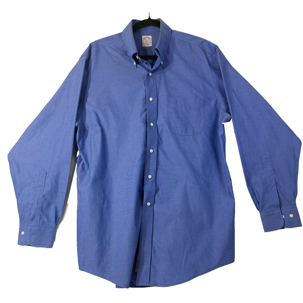 Brooks Brothers 346 Blue Non-Iron Dress Shirt Mens 16.5 34/35 Button Down Cotton